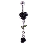 SEniutarm 1Pc Belly Button Ring Women Dual Rose Flower Navel Ring Body Piercing Jewelry Gift Black