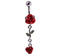 SEniutarm 1Pc Belly Button Ring Women Dual Rose Flower Navel Ring Body Piercing Jewelry Gift, Stainless Steel, Alloy