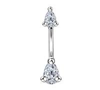 SEniutarm 1Pc Stainless Steel Belly Button Ring Women Cubic Zirconia Inlaid Piercing Navel Ring Silver