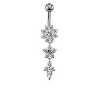SEniutarm Stainless Steel Belly Button Ring Rhinestone Flower Navel Ring Piercing Jewelry Silver Drill