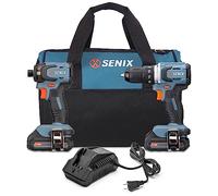 SENIX X2 20 Volt Max* 2-Piece Cordless Power Tool Kit with 1/2" Drill and 1/4" Impact Driver, Includes Storage Bag, 2 x 2.0 Batteries