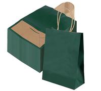 SENJEOK 100 PCS Small Dark Green Gift Bags with Handles, 16 x 22 x 8 cm Green Party Paper Bags for Birthday, Shopping, Wedding