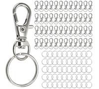 SENJEOK 100 Pcs Swivel Lobster Clasps, 50 Pcs Key Chain Hoop with 50 Pcs Ring, Swivel Lanyard Snap Hook Clip for Hanging DIY Crafts, Silver