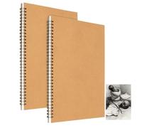 SENJEOK 2 Pcs A4 Kraft Spiral Sketchbook, Brown Bound Sketch Pad 160gsm, 60 Pages/30 Sheets, 29.7 x 21cm, for Home Office Journal