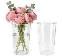 SENJEOK 2 Pcs Clear Acrylic Flower Vase, 16 x 24 x 11.5 cm Cylinder Transparent Vase for Flowers and Centerpieces, Plastic