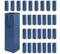 SENJEOK 40 Pcs Blue Wine Bottle Gift Bags, Single Navy Bottle Bags with Handle for Party, Wedding, DIY Craft, 9 x 9.5 x 35 cm