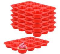 SENJEOK 6PCS 12 Cup Silicone Muffin Cupcake Baking Trays, Non Stick Mini Silicone Loaf Pudding Moulds for Muffin Cakes, Tart, Bread, Red