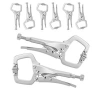 SENJEOK 8 PCS Small C Clamp Pliers, 5 Inch Adjustable Welding Locking Clamp Mole Grip with Swivel Pads for Uneven Surfaces and Angled Work, Silver