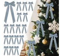 Senjie 16Pcs Velvet Ribbon Bows for Christmas Tree, Vintage Rustic Small Craft Bows Ornaments for Garland Wreath Gift Wrapping Candy Bags Party DIY Decorations (Gray Blue, 5" x 10", Width of 1")