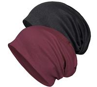 Senker Fashion Slouchy Beanie Hats for Women Men, Chemo Headwear Cotton Beanies Soft Lightweight Chemo Skull Cap Elastic, Black Red, L