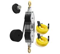 SENKEYFE 4400 LBS Block Tackle Rope Hoist Pulley System w/2Straps(Black) | 8:1 Lifting Power, 65FT Polypropylene Fibers Rope, Metal Bearing, Galvanized Housing & Anti-drop Hook, Ideal for Hoist Towing