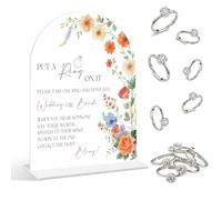 Senkiiv Don't Say Wedding or Bride Game - Wildflower Put A Ring on it Bridal Shower Game, 1 Arch Acrylic Sign and 50 Fake Rings, Boho Flowers Wedding Decorations Supplies (ASW03)