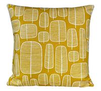 Senkon Home Luxury Cushion Cover. Geometric Little Trees 18” x 18” Double Sided Square Throw Pillowcase. Piped Edges Invisible Zipper. Mustard Yellow and White. Linen Cotton for Bedroom, Sofa, Couch