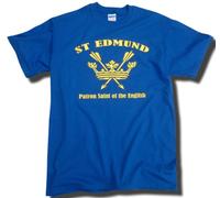 Senlak England T-Shirt - ST Edmund Patron Saint of The English - Full Chest - Royal Blue XXL