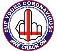 Senlak UP YOURS CORONAVIRUS CAR OR SHOP WINDOW STICKER DECAL WITH CHURCHILL QUOTE - Middle Finger, England Flag
