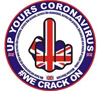 Senlak UP YOURS CORONAVIRUS CAR STICKER DECAL WITH CHURCHILL QUOTE - Middle Finger Union Jack also for laptops, tablets etc (Large)