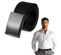 SENLINLIN Men's Black Ratchet Belt, Adjustable Canvas Fabric Belt with Metal Buckle, 140cm/55 inches, Suitable for Waist Below 49 inches, Perfect for Men's Casual, Business, Outdoor and Sports