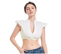 SENLINLU Dirndl Blouse Women's White Dirndl Blouse Women's Cap Sleeves White Short Sleeve Costume Blouse Cap Sleeves with V-Neck Traditional Oktoberfest Dirndl Blouse, White, S