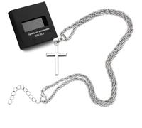 SENLINLU Men's Stainless Steel Cross Necklace, Silver Plated Twisted Rope Chain Pendant, Hypoallergenic Christian Jewellery, Adjustable Length for Men Boys, Gift Box Included