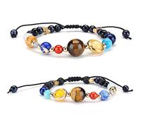 Senlinmu 2 X Galaxy Solar System Bracelet Universe Nine Planets Star Natural Stone Beads Adjustable Bracelets Bangles