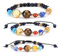 Senlinmu 3 X Galaxy Solar System Bracelet Universe Nine Planets Star Natural Stone Beads Bracelets Bangles Adjustable Bracelets Bangles