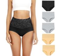 Senllori Women High Waisted Cotton Underwear Tummy Control Knickers Ladies Briefs Soft Full Coverage Panties 5 Pack Multicolor Size S