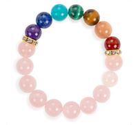 SENLLY 7 Chakra Beaded Stretch Bracelet with Rose Quartz, Handmade Natural Stone Jewelry for Balance & Protection