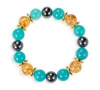 SENLLY Amber Tide - Beaded Stretch Bracelet with Amazonite, Citrine & Natural Hematite, Handmade Natural Stone Jewelry for Balance, Clarity & Renewal