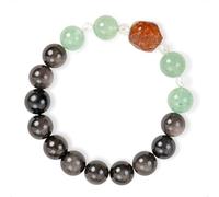 SENLLY Forest Shadow Harmony - Beaded Bracelet with Natural Green Strawberry Quartz, Silver Obsidian & Clear Quartz, Handcrafted Natural Stone Jewelry Featuring a Black Gold Super Seven Centerpiece