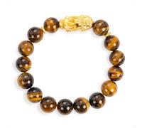 SENLLY Golden Focus - Beaded Stretch Bracelet with Tiger’s Eye & Brass Pixiu, Handmade Natural Stone Jewelry for Confidence, Balance & Grounding