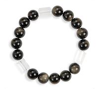 SENLLY Midnight Glow - Gold Obsidian & Clear Quartz Bracelet, Handcrafted Natural Stone Jewelry with Deep Shimmer & Crystal Clarity