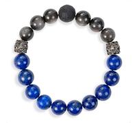 SENLLY Midnight Realm - Beaded Stretch Bracelet with Lapis Lazuli & Silver Obsidian, Handmade Natural Stone Jewelry for Clarity, Balance & Focus