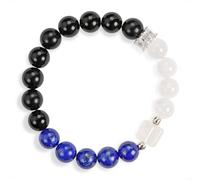 SENLLY Midnight Square - Beaded Stretch Bracelet with Lapis Lazuli, White Agate & Black Agate, Handmade Natural Stone Jewelry with Square Gem Accent