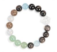 SENLLY Misty Coast - Beaded Stretch Bracelet with Clear & Smoky Quartz, Aquamarine, Green Strawberry, Handcrafted Natural Stone Jewelry for Clarity, Calm & Emotional Balance