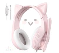 SENLOO Gaming Headset with Microphone for PS4 Xbox One PS5 Controller, Over Ear Wired Headphones with Mic for PC Computer Mac Laptop and Consoles (Light Pink)