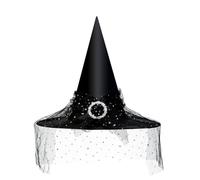 SENMAY Halloween Womens Witchs Hat witche hats for women Adult Wicked One Side Veils (Half Veil) Costume Cosplay Party Girl Witch Accessories Black