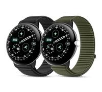 SenMore 2 Pieces Strap Compatible with Google Pixel Watch 1/2/3 41mm/4 41mm, Adjustable Sports Nylon Replacement Strap for Pixel Watch Smartwatch., Black + Spruce Green