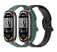 SenMore 2 Pieces Straps Compatible with Xiaomi Smart Band 10/Band 9/Band 8, Adjustable Sports Bracelet Soft Silicone Replacement Replacement for Xiaomi Smart Band 8/9/10.(No Host), Black + Dark Green