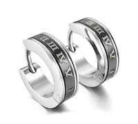 Senmubery steel stud plugs hoop earrings ear studs Black Silver Roman numerals classic polished men, women