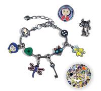 Senmure Coraline Button Eyes Glasses Seeing Stone Bracelet With Pins Halloween Cosplay Jewelry For Women (Silvery)