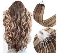 Senmy 20 Inch Brown with Blonde Micro Ring Hair Extensions Highlight 0.5g/strand 50g/pack Invisible Micro Beads Hair Extensions Human Hair for Women