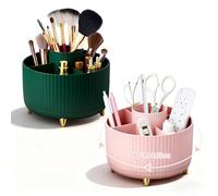 Senndio 2PCS Rotating Pencil Pot, 360°Rotating Pen Holder, Pen Pot with 5 Compartments Pencil Organiser, Makeup Brush Holder Rotating Desktop Organiser, Green+ Pink