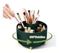 Senndio Rotating Pencil Pot, 360°Rotating Pen Holder, Pen Pot with 5 Compartments Pencil Organiser, Makeup Brush Holder Rotating Desktop Organiser, Green