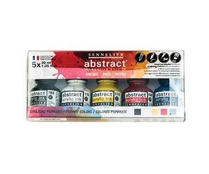 Sennelier Abstract Acrylic Ink Set, Includes 5-30ml Bottles of Ink, Primary Colors (10-134220-00)