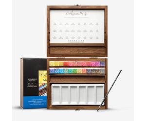 Sennelier : Watercolour Paint : Half Pan : Wooden Box Set of 24 Paints Plus Accessories