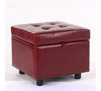 SENNIAN Square Storage Ottoman Leather Upholstered Footstool Small Footstool With Storage With Wood Legs Change Shoe Footrest for Bedroom Living Room-Burgundy