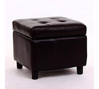 SENNIAN Square Storage Ottoman Leather Upholstered Footstool Small Footstool With Storage With Wood Legs Change Shoe Footrest for Bedroom Living Room-Brown