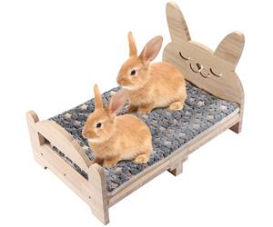 SENNOR Extra-Large Wooden Rabbit Bed - Easy Assembly 52x32.5cm Pet Bed with Support Frame & Removable Cushion for Rabbits, Guinea Pigs, Kittens & Small Animals - Cosy Sleeping Habitat