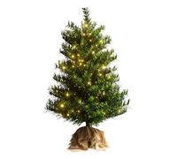 SENNOUL Small Christmas Tree with Lights - 2FT Pre Lit Artificial Mini Christmas Tree, Includes 50 Led Warm Lights and Burlap Bag Base, 73 PVC Branch Tips Thick and Full(White)