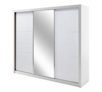 senoia mirrored high gloss wardrobe 3 doors wide white with led